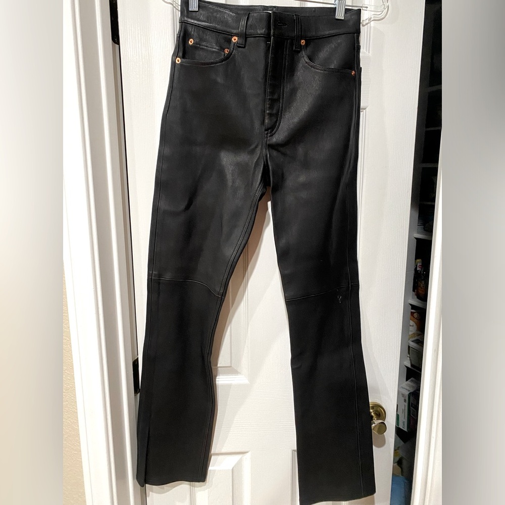 RE/DONE Stretch Soft 100% Lamb Leather Straight Leg 5Pocket Black Sz26 (M) $1195